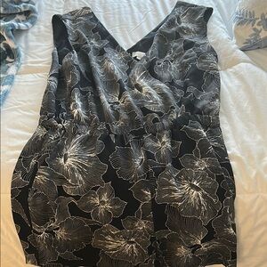 Floral Black and White Sleeveless Romper. Only warn once. size large